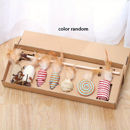 Ensemble de 7 tiges de jeu pour chat : jouets amusants pour chat, pour votre chaton ! 