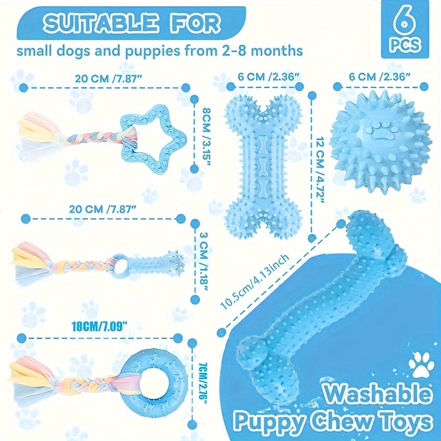 Lot de 6 jouets à mâcher pour chiots de petite taille et chiots, durables et non toxiques, jouets en caoutchouc pour la dentition et le nettoyage des dents