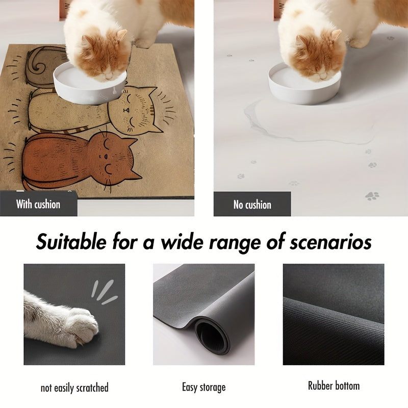 1 tapis d'alimentation pour animaux de compagnie imperméable et résistant à l'huile sur le thème du chat mignon - Set de table en polyester toutes saisons facile à nettoyer pour chats et chiens