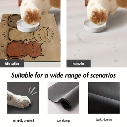 1 tapis d'alimentation pour animaux de compagnie imperméable et résistant à l'huile sur le thème du chat mignon - Set de table en polyester toutes saisons facile à nettoyer pour chats et chiens