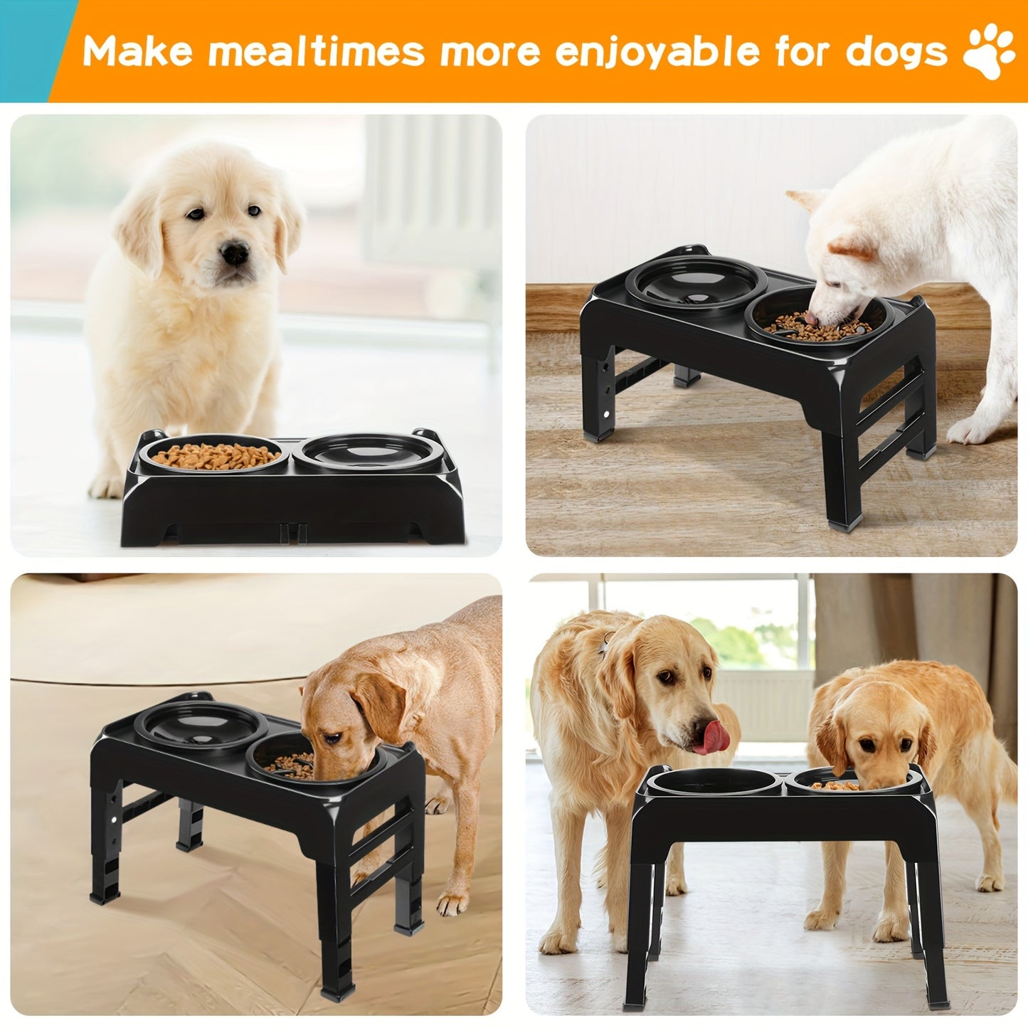 1 support de gamelle surélevé pour chien à alimentation lente, support de gamelle surélevé réglable sur 4 hauteurs avec bol de nourriture puzzle et bol d'eau anti-déversement pour chiens de taille moyenne et grande, ARSALI 