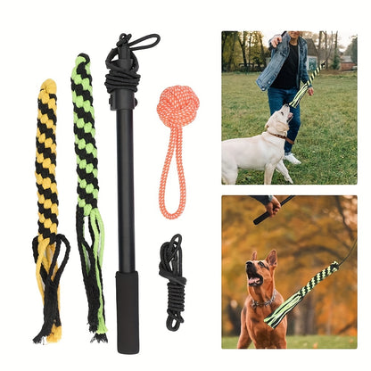 1 baguette rétractable durable pour chien - Jouet à mâcher en mélange résistant aux morsures avec attaches en corde colorées pour races moyennes - Bâton de dressage interactif pour animaux de compagnie, jouets pour chiens