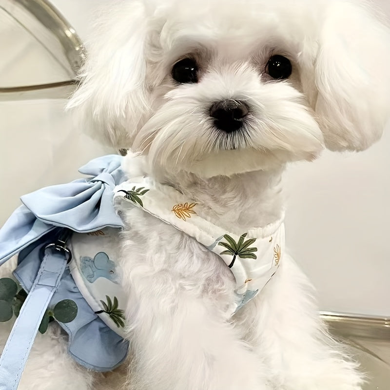 Three-color leash with bow tie for pet dogs, half-back vest style outdoor chest and back rope for pets such as bears and teddy