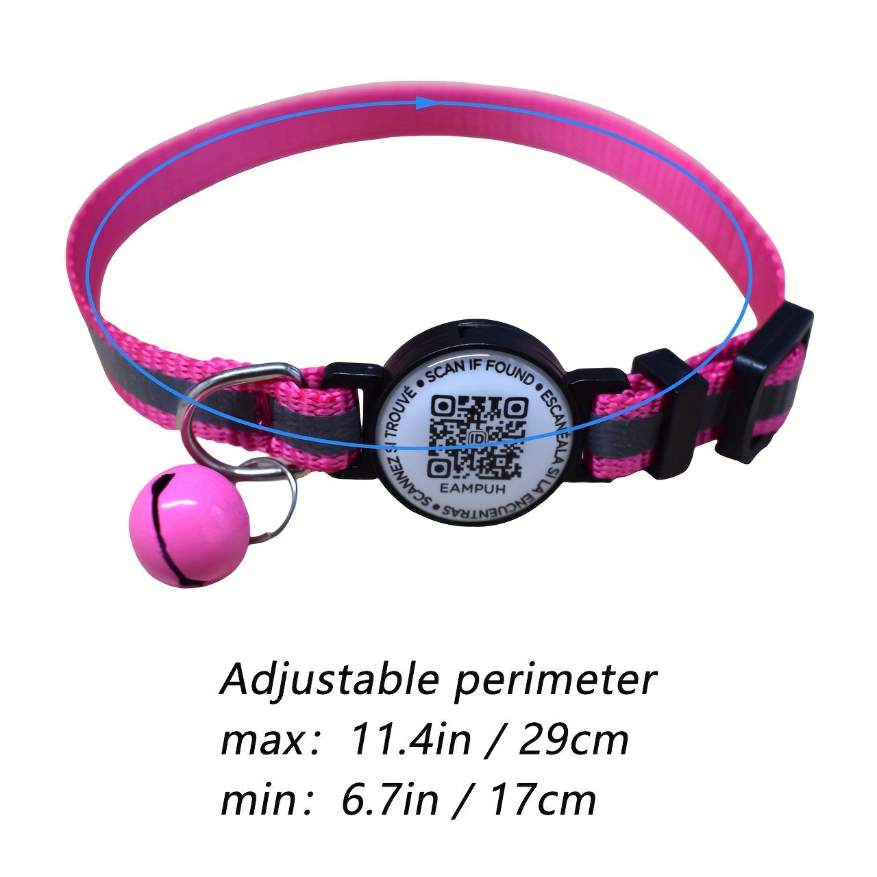 Collier réfléchissant pour animaux de compagnie avec code QR et fonction anti-perte - Haute visibilité la nuit, polyester rayé, idéal pour chats et petits chiens 