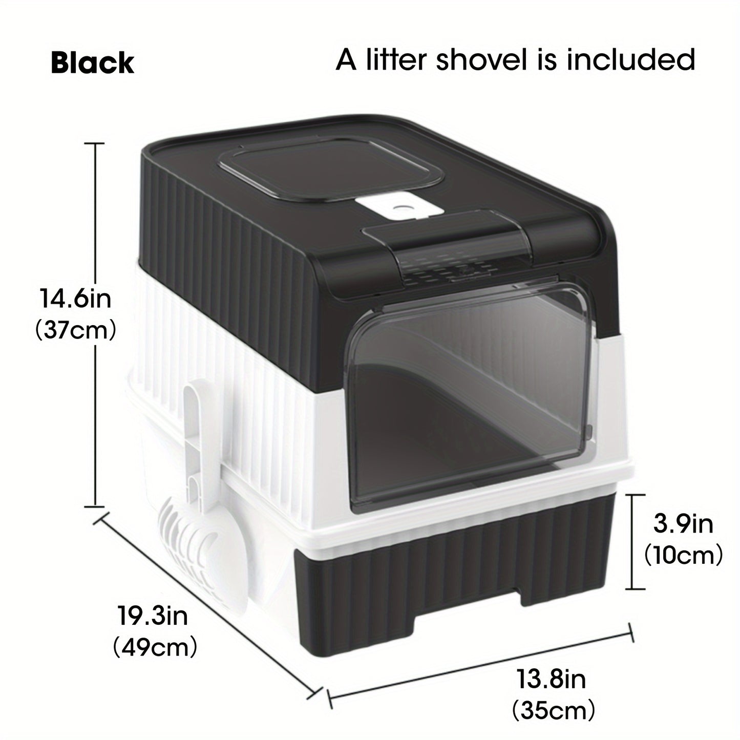 Bac à litière pour chat fermé avec tiroir, filtration d'air supérieure à double entrée, contrôle des odeurs anti-fuite, bac à litière rectangulaire en plastique pour chat avec pelle à litière incluse