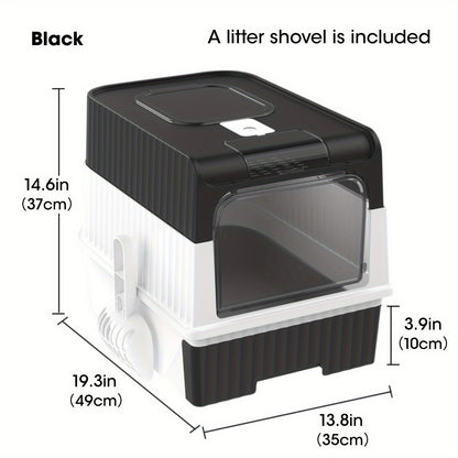 Bac à litière pour chat fermé avec tiroir, filtration d'air supérieure à double entrée, contrôle des odeurs anti-fuite, bac à litière rectangulaire en plastique pour chat avec pelle à litière incluse