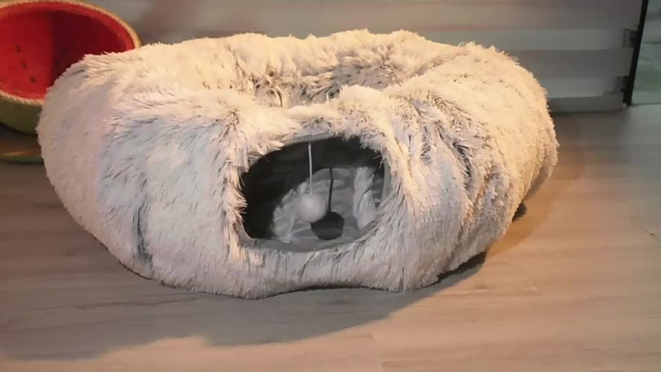 Lit tunnel en peluche confortable pour chat - Pliable et chaud 