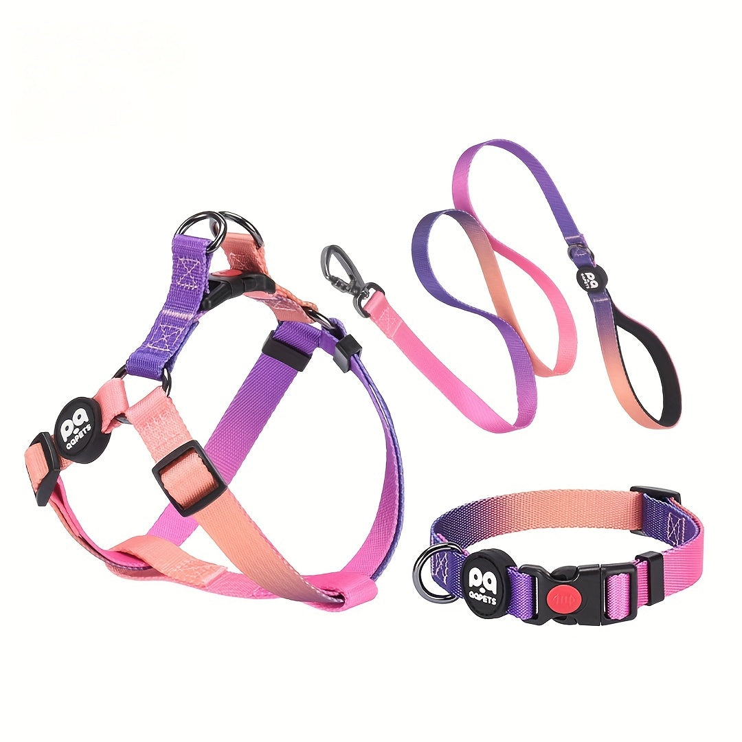 [Popular Choice] 3pcs Vibrant Space-Themed Dog Walking Set - Adjustable Polyester Chest & Shoulder Strap, Matching Collar with Leash - Handwash Only - Perfect for Stylish Pet Owners
