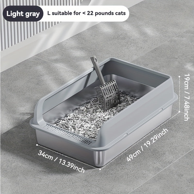 Bac à litière pour chat extra large en acier inoxydable avec couvercle anti-éclaboussures 