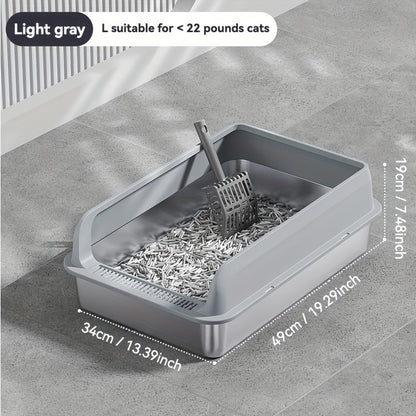 Bac à litière pour chat extra large en acier inoxydable avec couvercle anti-éclaboussures 