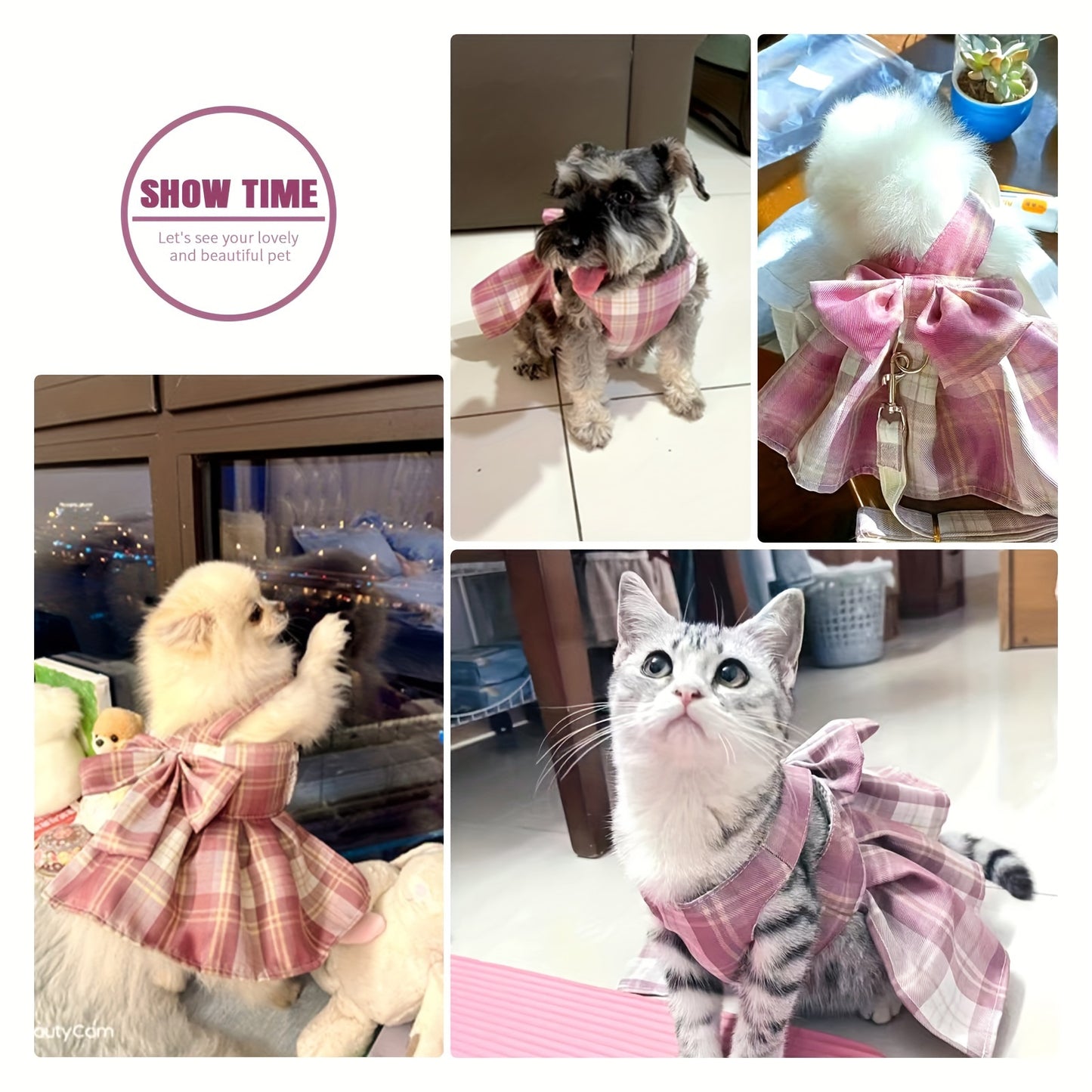 Ensemble robe pour animaux de compagnie avec nœud papillon et laisse pour petits chiens et chats - Jolie robe d'été princesse pour chihuahua, yorkshire - Lavage à la main uniquement, polyester tissé, pull toutes saisons pour animaux de compagnie 