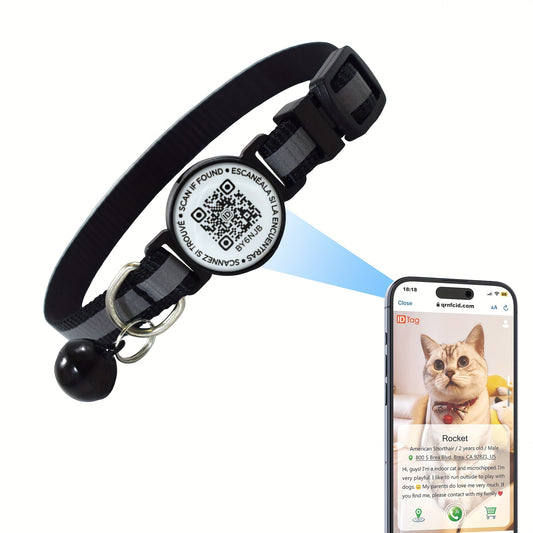 Collier réfléchissant pour animaux de compagnie avec code QR et fonction anti-perte - Haute visibilité la nuit, polyester rayé, idéal pour chats et petits chiens 