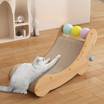 Grand lit griffoir pour chat Whisker Wonders avec balles de jeu suspendues - Tapis à gratter en panneaux de fibres durables - Lit pour chat résistant aux rayures, meuble interactif pour chats 