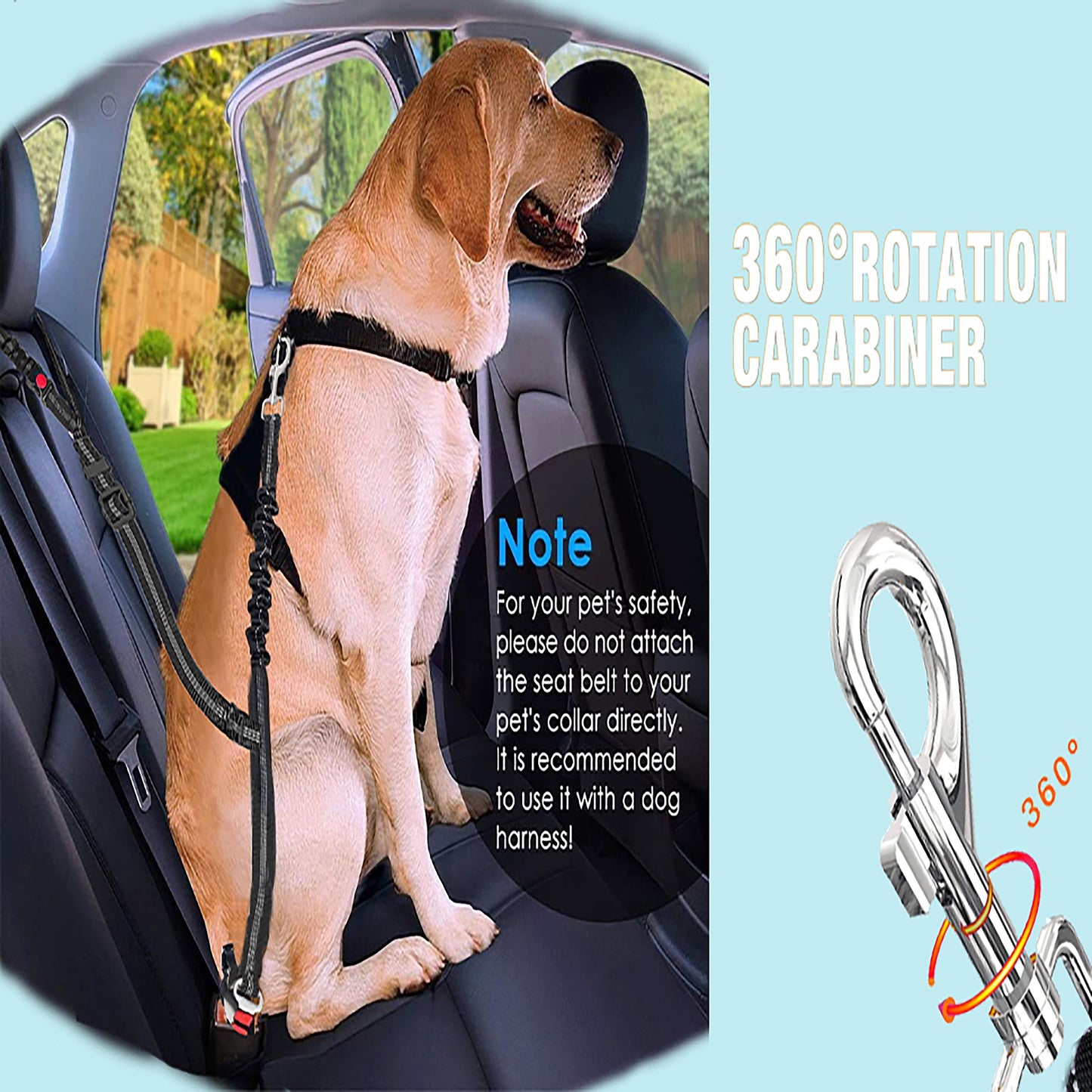 Ceinture de sécurité pour chien à double usage améliorée pour voiture – Laisse élastique réglable pour chien pour appui-tête, harnais de sécurité pour animaux de compagnie robuste et élastique