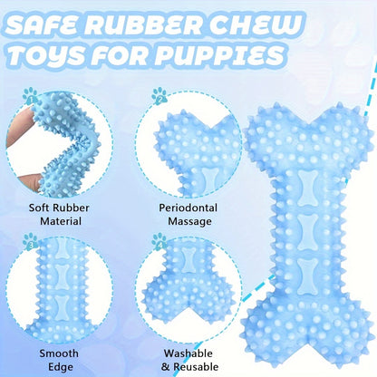 Lot de 3 jouets à mâcher en caoutchouc souple pour chiots pour la dentition – Ensemble d'os et de balle en corde durable avec nœud tressé, kit de jouets d'extérieur interactifs pour petits chiens, doux pour les gencives, jouets pour chiots