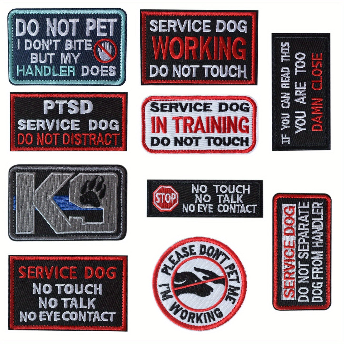 Lot de 10 patchs pour chien d'assistance - Velcro brodé