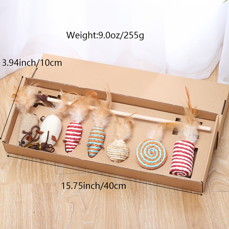 Ensemble de 7 tiges de jeu pour chat : jouets amusants pour chat, pour votre chaton ! 