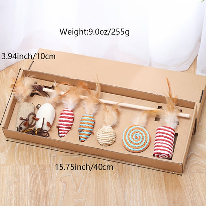 Ensemble de 7 tiges de jeu pour chat : jouets amusants pour chat, pour votre chaton ! 
