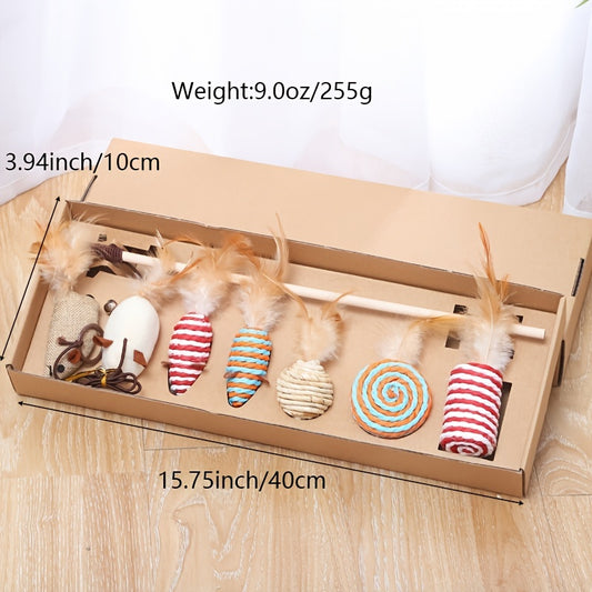 Ensemble de 7 tiges de jeu pour chat : jouets amusants pour chat, pour votre chaton ! 