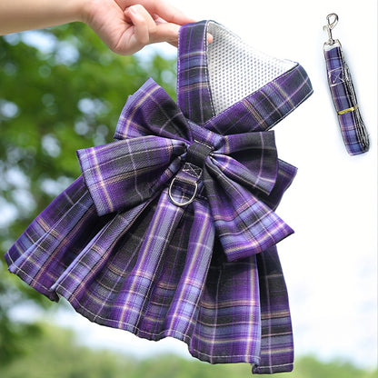 Ensemble robe pour animaux de compagnie avec nœud papillon et laisse pour petits chiens et chats - Jolie robe d'été princesse pour chihuahua, yorkshire - Lavage à la main uniquement, polyester tissé, pull toutes saisons pour animaux de compagnie 