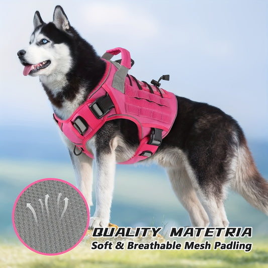 Harnais tactique réglable anti-traction pour chien – Gilet militaire réfléchissant avec poignée pour grands chiens