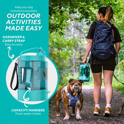 Bouteille d'eau pour chien Ocean Blue de grande capacité de 74 oz avec bol intégré - Portable et étanche pour la randonnée, le camping et les jeux au parc - Idéale pour les races de petite à moyenne taille 