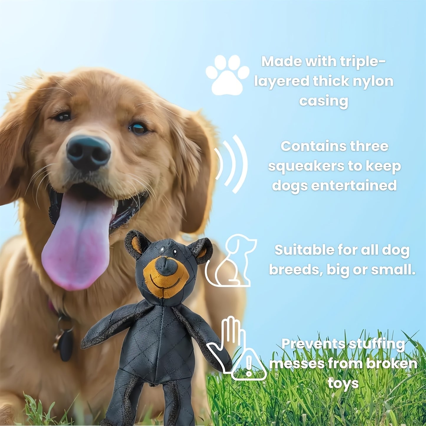 1 jouet durable pour chien en forme d'ours, peluche indestructible pour les gros mâcheurs, compagnon incassable et grinçant pour les mâcheurs agressifs, grande race recommandée