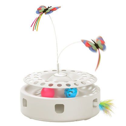ROJECO Automatic 3-in-1 Interactive Cat Toy, Electric Butterfly, Track Balls & Ambush Feather, Battery/USB Powered, Durable Plastic, Suitable for Small Breeds - Pet Entertainment Supply Without Battery