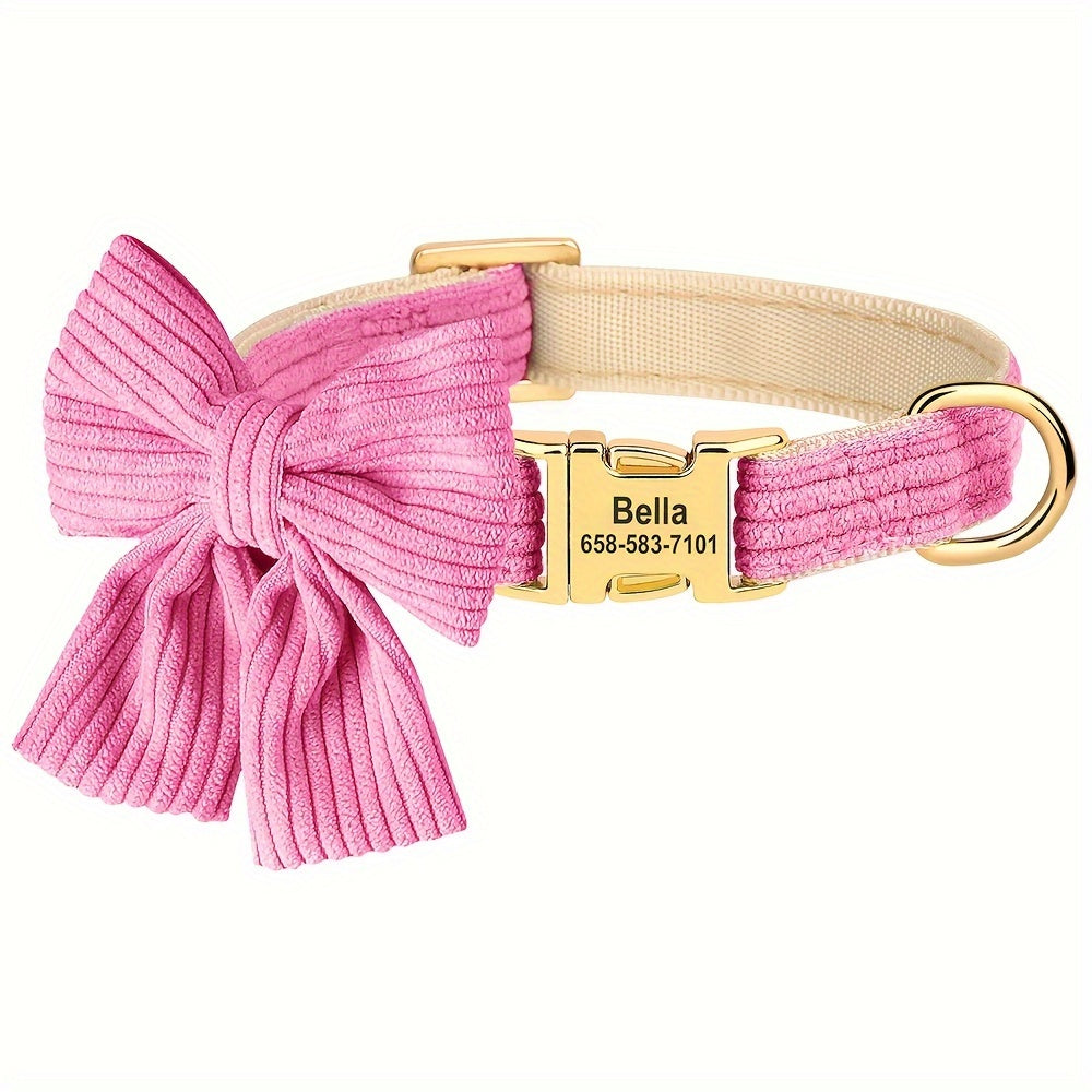 Collier pour chien en velours côtelé personnalisable avec nœud – Réglable et confortable pour les petites et moyennes races