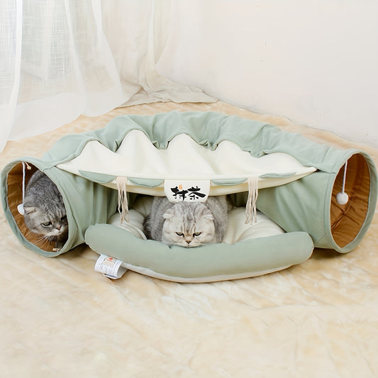 Tunnel pliable pour chat avec lit lavable – Jouet d'intérieur idéal pour les chats de petite et moyenne taille