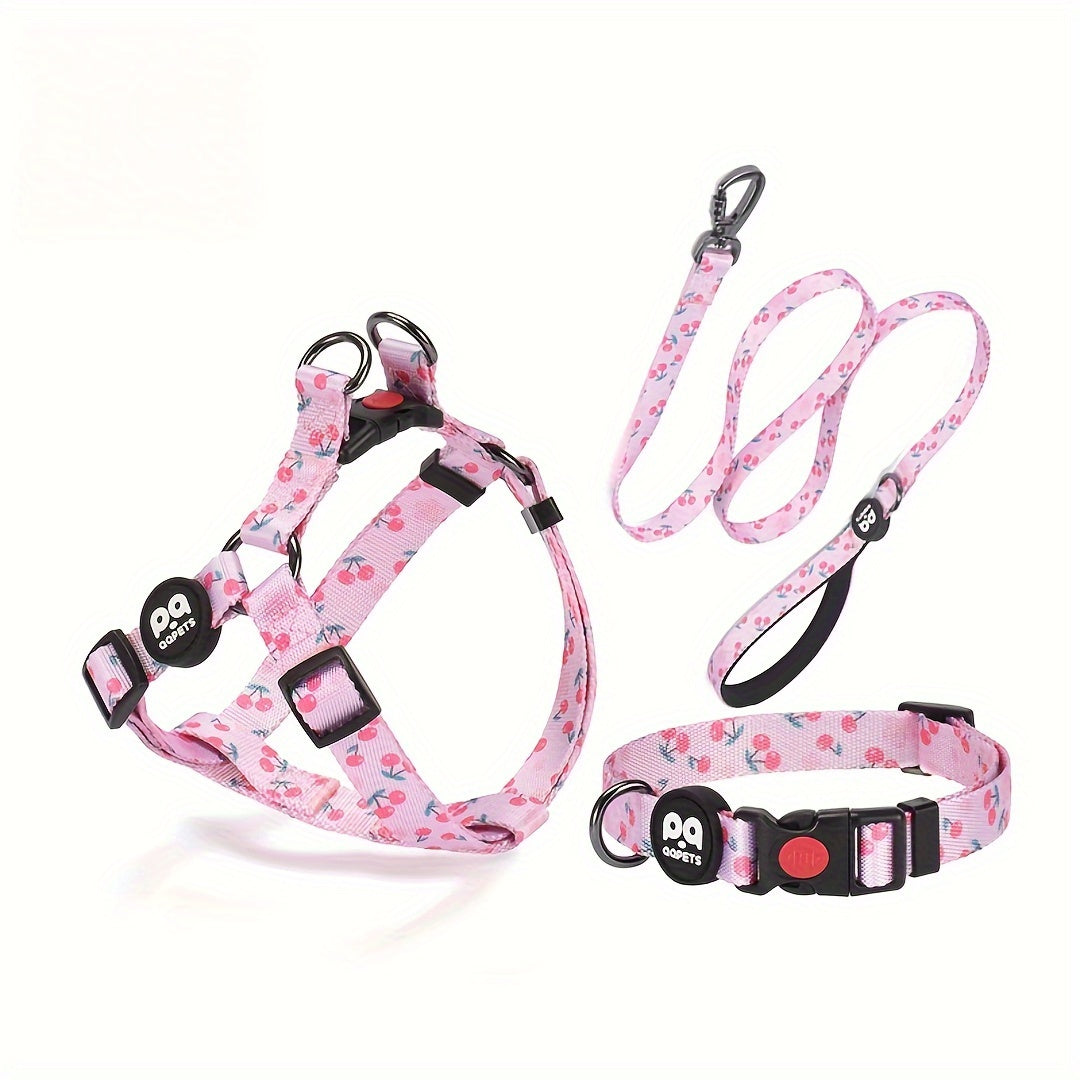 [Popular Choice] 3pcs Vibrant Space-Themed Dog Walking Set - Adjustable Polyester Chest & Shoulder Strap, Matching Collar with Leash - Handwash Only - Perfect for Stylish Pet Owners