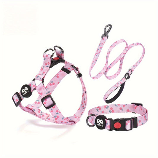 [Popular Choice] 3pcs Vibrant Space-Themed Dog Walking Set - Adjustable Polyester Chest & Shoulder Strap, Matching Collar with Leash - Handwash Only - Perfect for Stylish Pet Owners