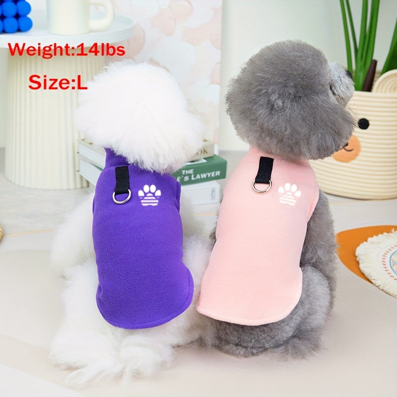 [Leashready Vest] Plush Dog Paw Vest - Cozy Knit Pet Sweater for Small to Extra Small Breeds, Machine Washable, All-Season Comfort in Green, Brown, Purple, Pink with Leash Attachment, Dog Sweater