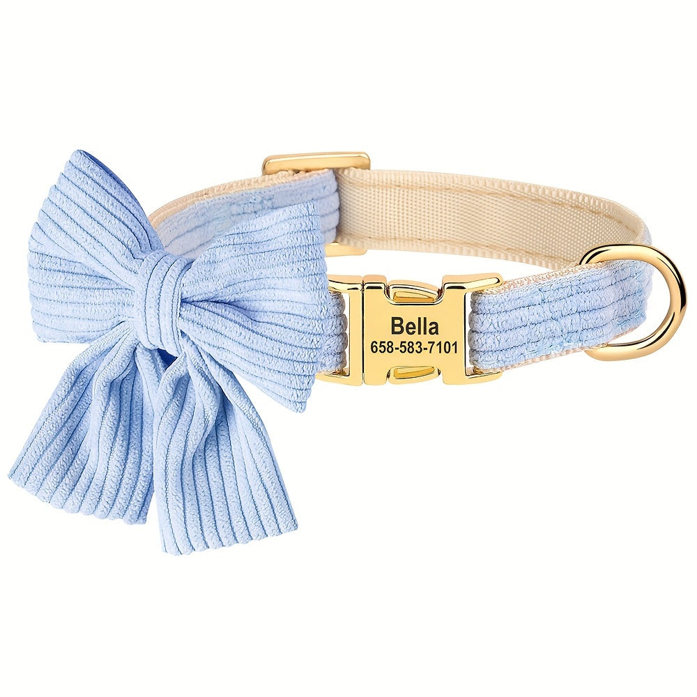 Collier pour chien en velours côtelé personnalisable avec nœud – Réglable et confortable pour les petites et moyennes races