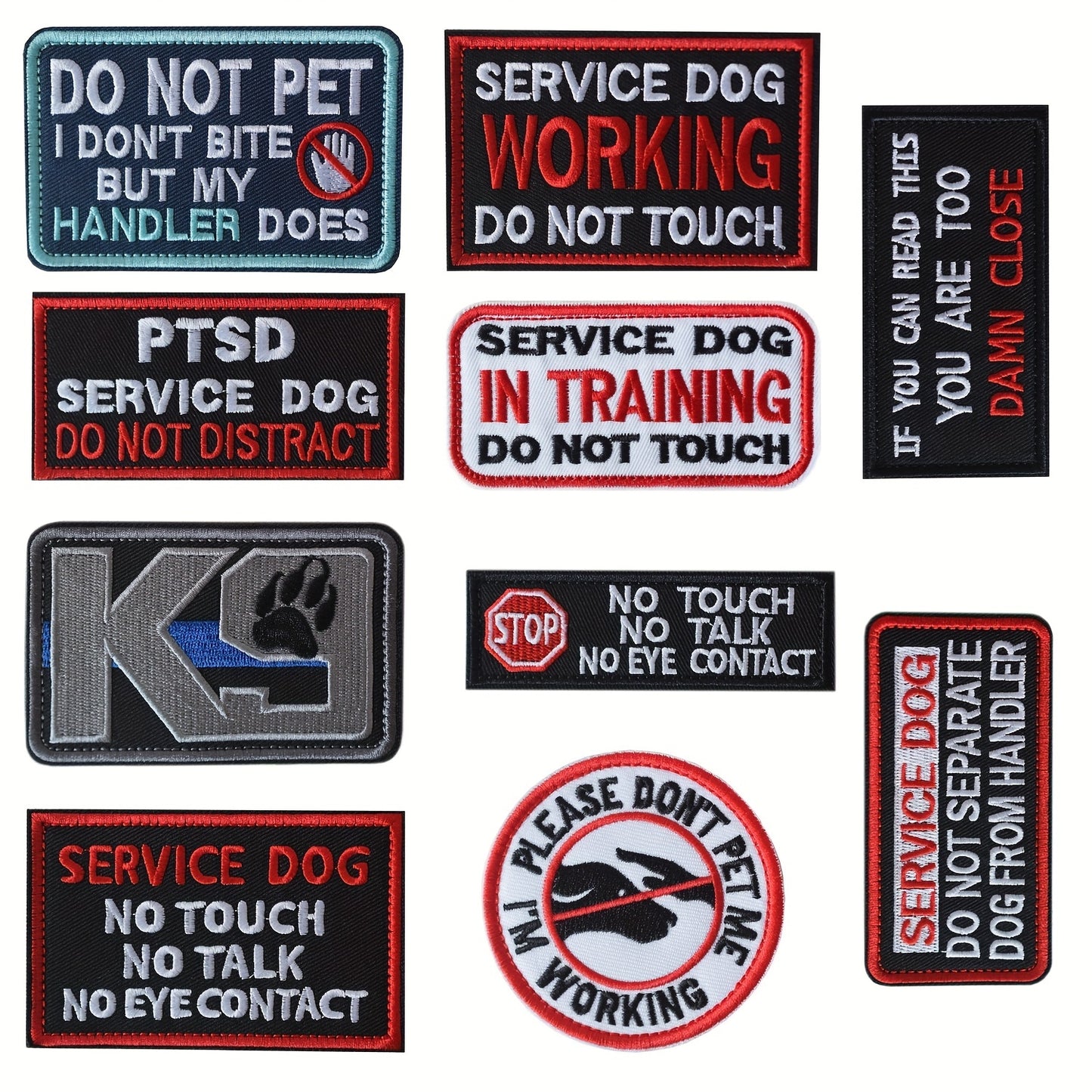 Lot de 10 patchs pour chien d'assistance - Velcro brodé
