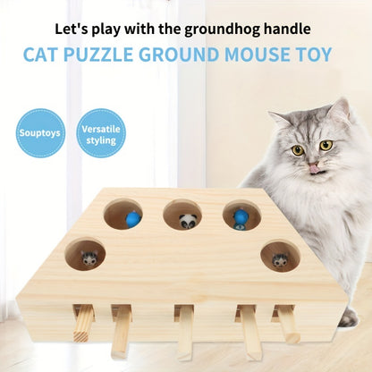 Jouet interactif en bois pour chat - Jeu d'attrape-souris 