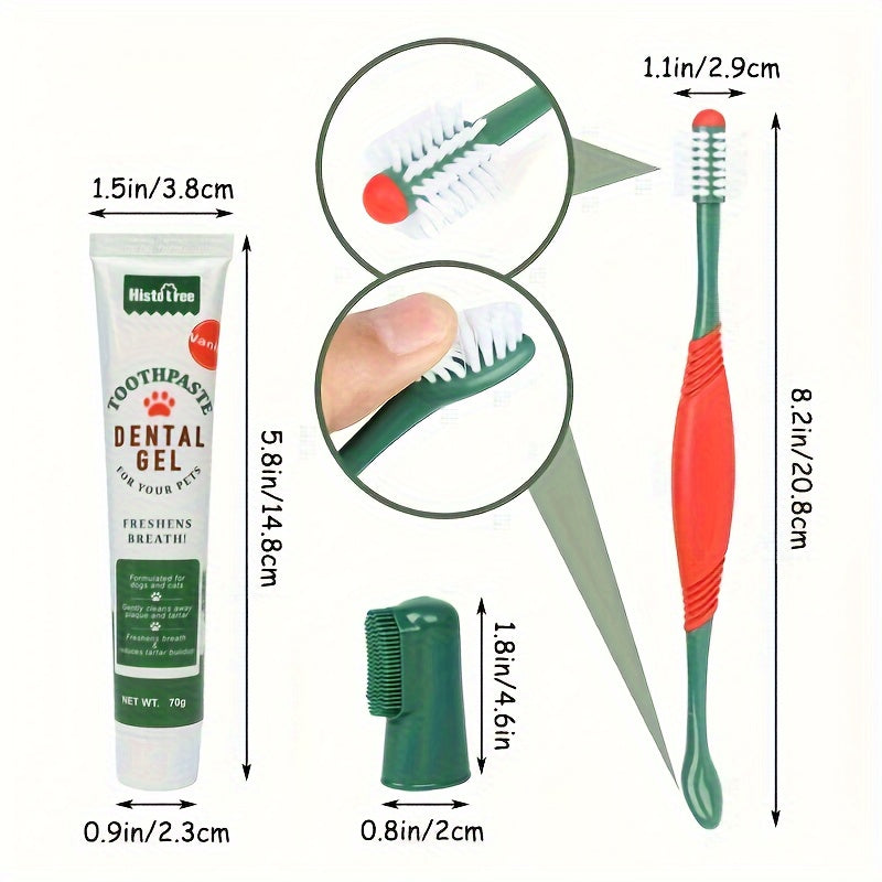 Kit de soins dentaires pour animaux de compagnie 3 pièces – Brosse à dents en silicone souple, dentifrice non toxique et gel pour haleine fraîche pour chiens et chats