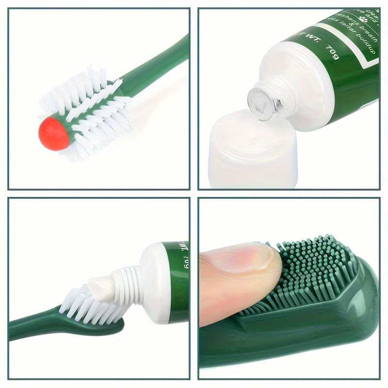 Kit de soins dentaires pour animaux de compagnie 3 pièces – Brosse à dents en silicone souple, dentifrice non toxique et gel pour haleine fraîche pour chiens et chats