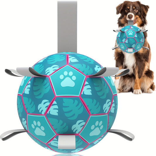 Jouet pour chien avec corde intégrée et ballon de football gonflable pour jouet interactif pour chien, jouet pour chien d'intérieur et d'extérieur, ballon de football bleu lac adapté aux chiens de grande, moyenne et petite taille