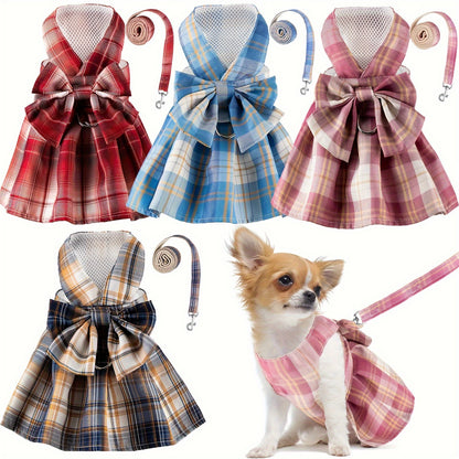 Ensemble robe pour animaux de compagnie avec nœud papillon et laisse pour petits chiens et chats - Jolie robe d'été princesse pour chihuahua, yorkshire - Lavage à la main uniquement, polyester tissé, pull toutes saisons pour animaux de compagnie 