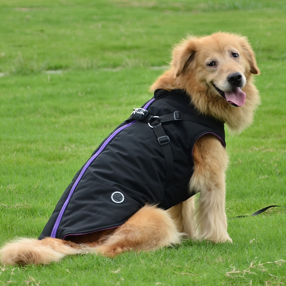 Gilet rembourré chaud pour chien avec harnais pour petits et moyens chiens - Manteau rouge pour plus de confort et de sécurité Cadeau de Noël