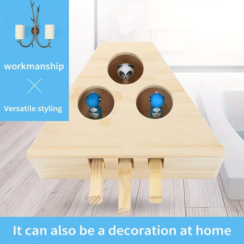 Jouet interactif en bois pour chat - Jeu d'attrape-souris 