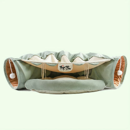 Tunnel pliable pour chat avec lit lavable – Jouet d'intérieur idéal pour les chats de petite et moyenne taille