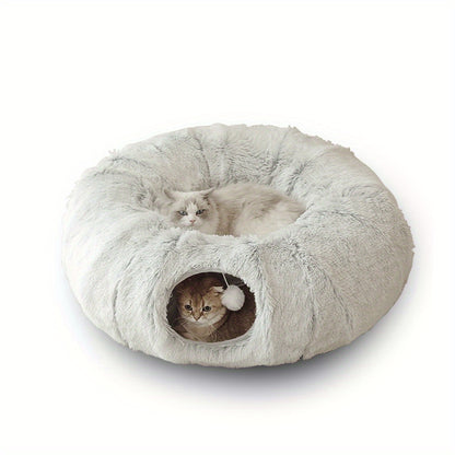 Lit tunnel en peluche confortable pour chat - Pliable et chaud 
