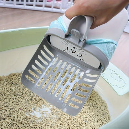 Pelle à litière pour chat en matériau PP avec distributeur de sacs à déchets intégré, tamis à pelle profonde robuste pour un nettoyage efficace, convient à toutes les races de chats - Outil d'entretien de litière pour animaux de compagnie