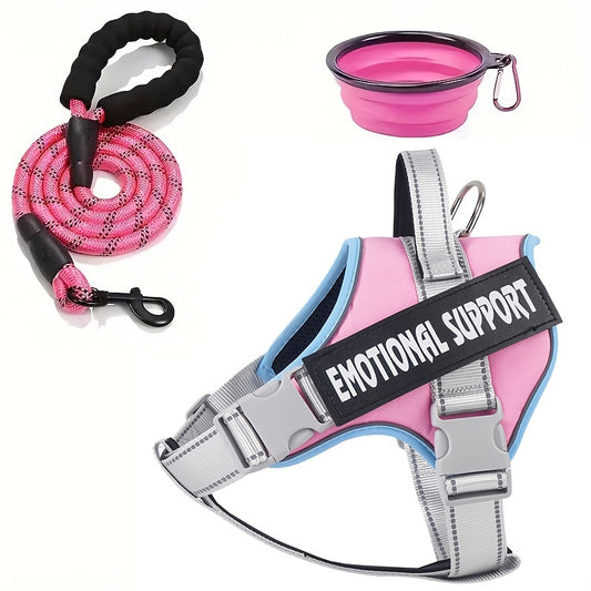 Ensemble de harnais tactique pour chien 3 pièces, motif géométrique, fibre de polyester, lavable en machine, sans pile, avec message de soutien émotionnel, pour chiens de petite à grande taille, anti-fuite et absorbant les chocs 
