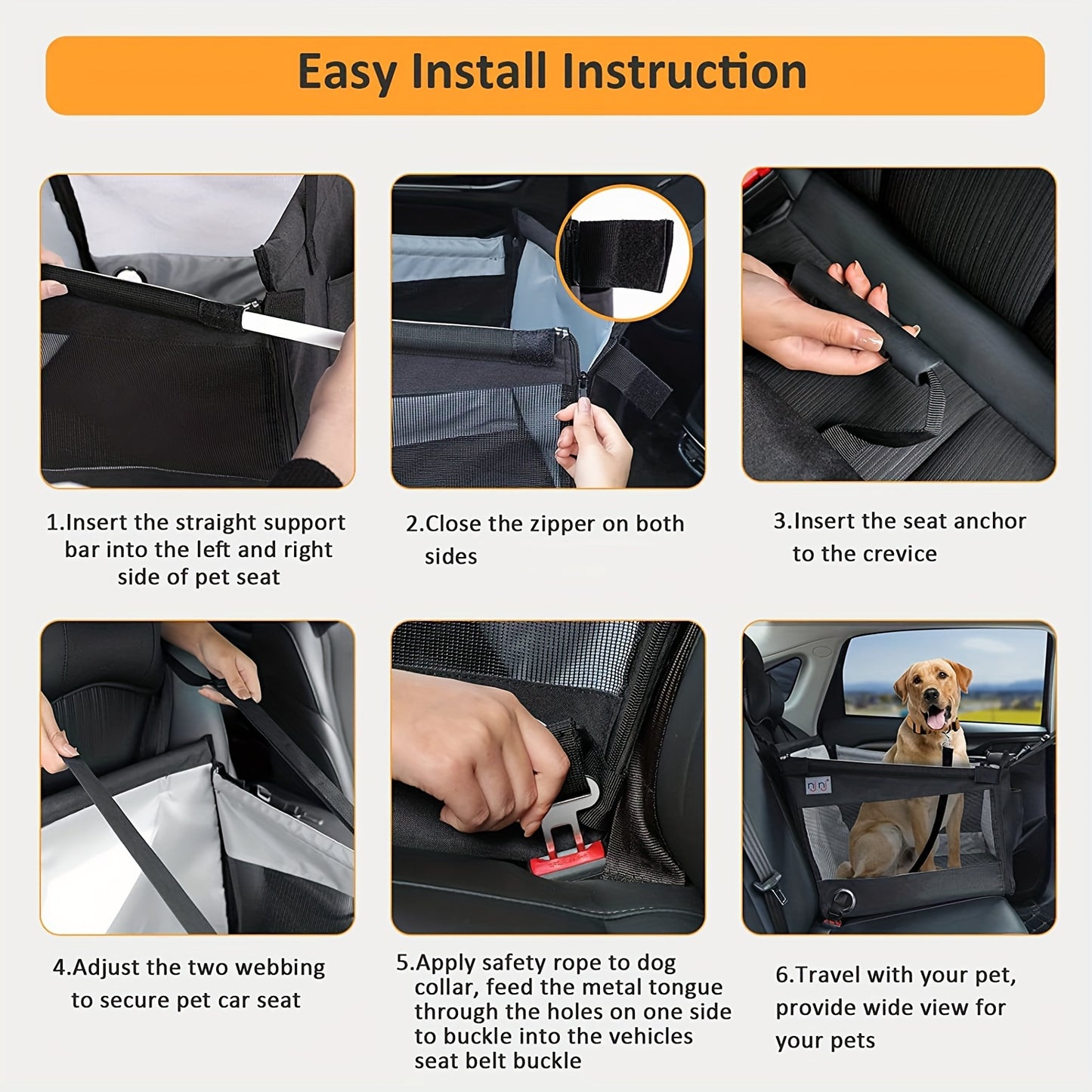 Siège auto pour chien Siège auto confortable et imperméable Niche pour chien Cage pour animal de compagnie Panier pour chien pliable et respirant 