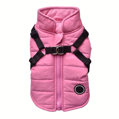 Gilet rembourré chaud pour chien avec harnais pour petits et moyens chiens - Manteau rouge pour plus de confort et de sécurité Cadeau de Noël