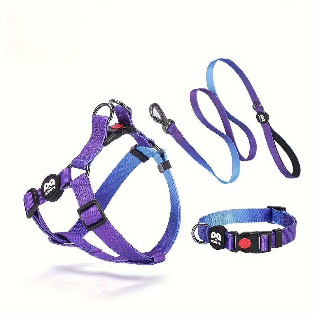 [Popular Choice] 3pcs Vibrant Space-Themed Dog Walking Set - Adjustable Polyester Chest & Shoulder Strap, Matching Collar with Leash - Handwash Only - Perfect for Stylish Pet Owners