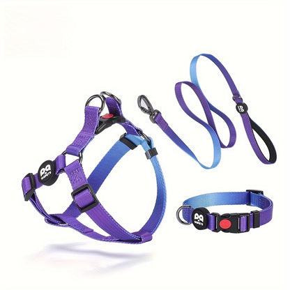 [Popular Choice] 3pcs Vibrant Space-Themed Dog Walking Set - Adjustable Polyester Chest & Shoulder Strap, Matching Collar with Leash - Handwash Only - Perfect for Stylish Pet Owners